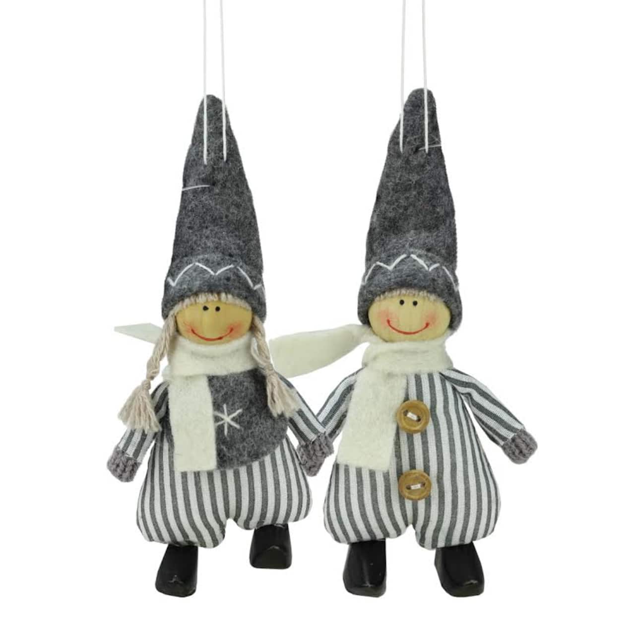 5.5" Gray & White Plush Twin Christmas Ornament Set